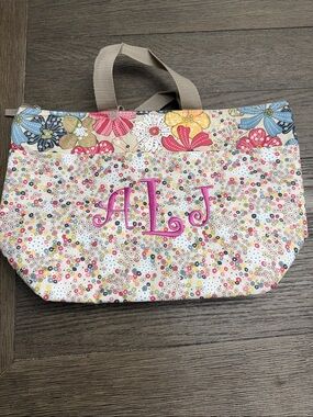 Thirty-one Personalized Floral Canvas lunch/Tote Bag - Pink Monogram